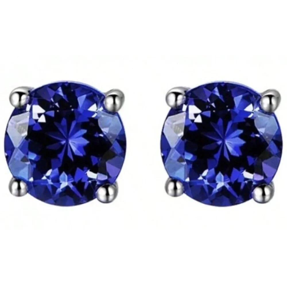 1.25 Carat Blue Tanzanite Sparkling Four-Prong Stud Classic Earring